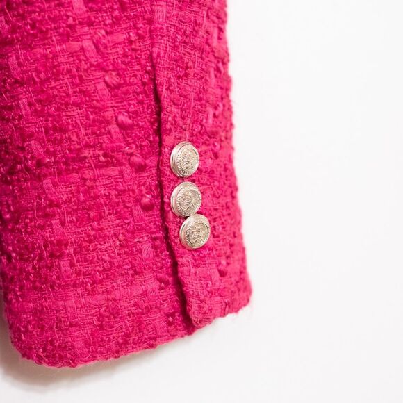 Blogger Fave Zara Textured Tweed Fuschia Pink Double Breasted Blazer Size XS - Picture 9 of 14